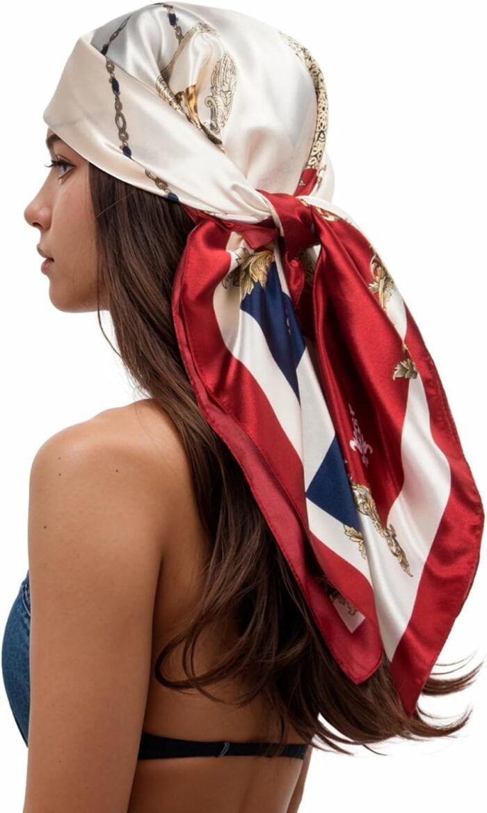 Silk-Feel Printed Head Scarf – 35" Square Bandana - Image 48