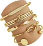 Gold Bangle Bracelets For Women, 14k Gold Plated Multi Layer Stackable Cuff Bracelet Set - Image 11