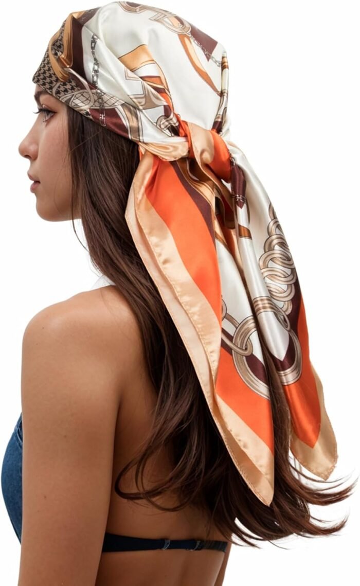 Silk-Feel Printed Head Scarf – 35" Square Bandana - Image 53