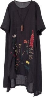 Boho Botanical Linen Embroidered Summer Dress - Image 10