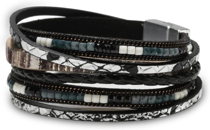Boho Leopard Crystal Leather Wrap Bracelet – Multi-Layer Cuff - Image 46