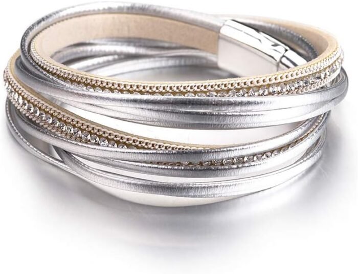 Boho Leopard Crystal Leather Wrap Bracelet – Multi-Layer Cuff - Image 36