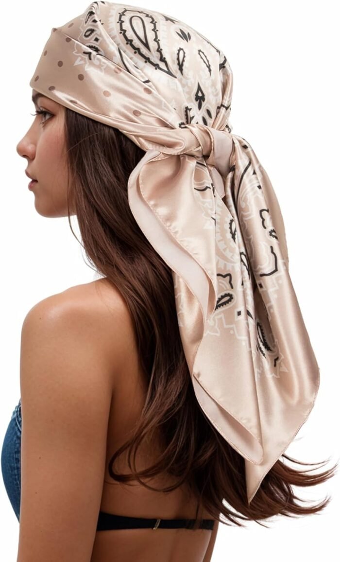 Silk-Feel Printed Head Scarf – 35" Square Bandana - Image 43
