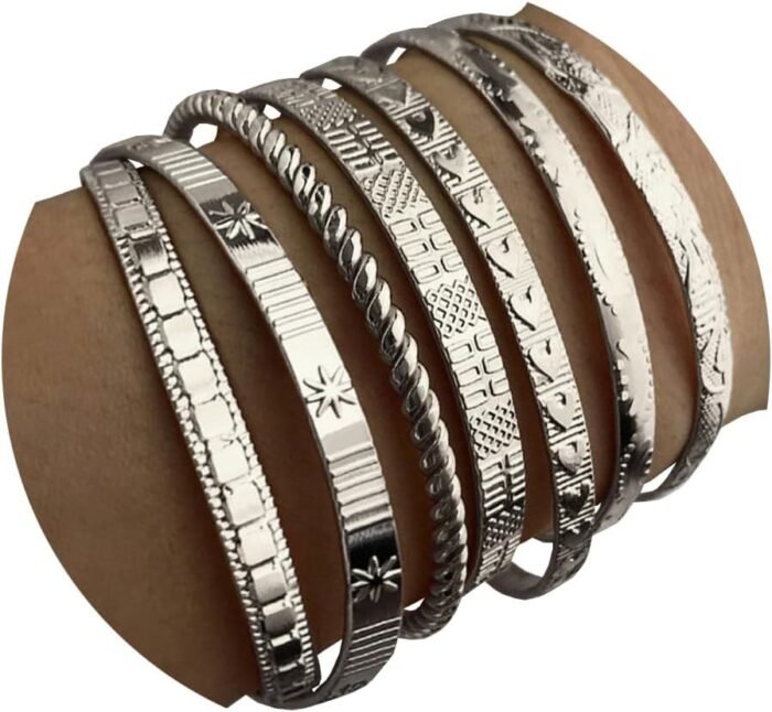 Gold Bangle Bracelets For Women, 14k Gold Plated Multi Layer Stackable Cuff Bracelet Set - Image 15