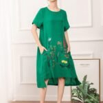 Boho Botanical Linen Embroidered Summer Dress