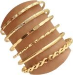Gold Bangle Bracelets For Women, 14k Gold Plated Multi Layer Stackable Cuff Bracelet Set - Image 14