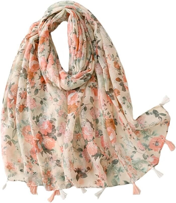 Boho Floral Lightweight Fringed Scarf - Image 33