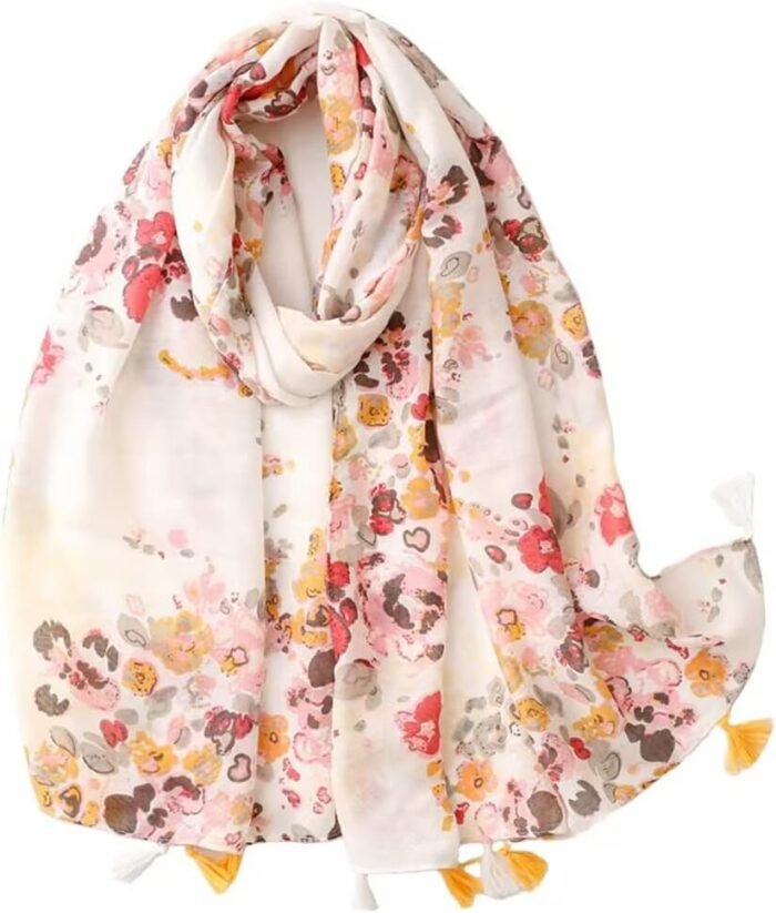 Boho Floral Lightweight Fringed Scarf - Image 21