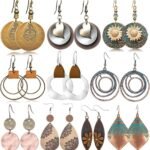 Boho Vintage Dangle Earrings Set – Sunflower & Geo 10-Pairs