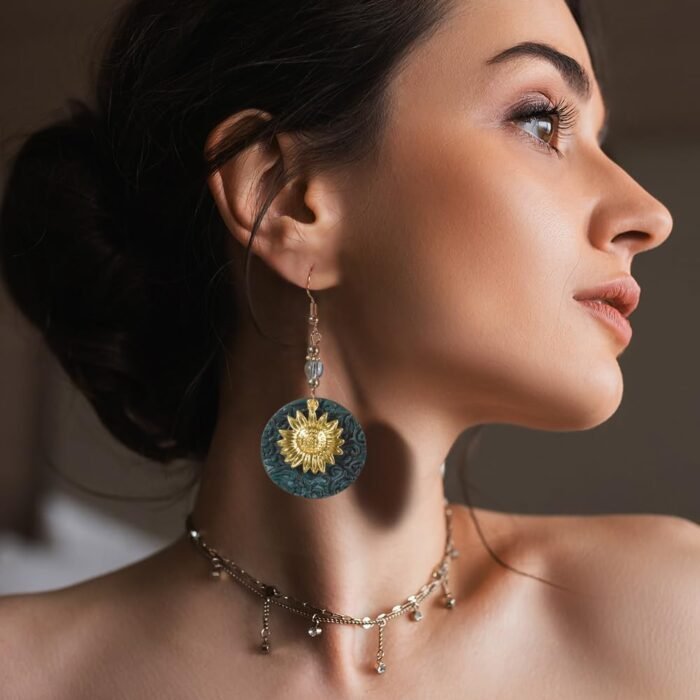 Boho Vintage Dangle Earrings Set – Sunflower & Geo 10-Pairs - Image 3