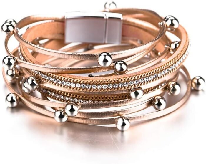 Boho Leopard Crystal Leather Wrap Bracelet – Multi-Layer Cuff - Image 33