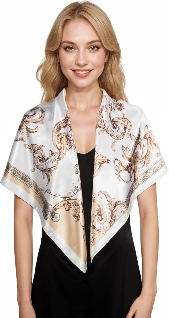 Silk-Feel Printed Head Scarf – 35" Square Bandana - Image 5