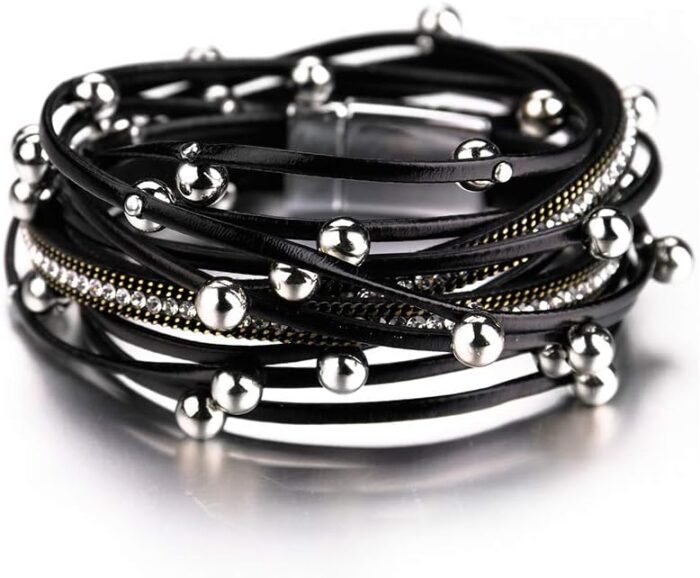 Boho Leopard Crystal Leather Wrap Bracelet – Multi-Layer Cuff - Image 22