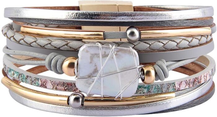 Boho Leopard Crystal Leather Wrap Bracelet – Multi-Layer Cuff - Image 39