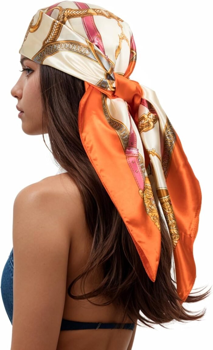 Silk-Feel Printed Head Scarf – 35" Square Bandana - Image 47