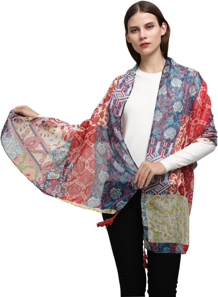 Boho Floral Lightweight Fringed Scarf - Image 5