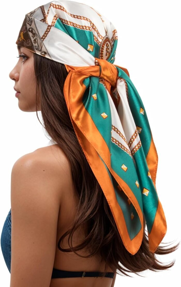 Silk-Feel Printed Head Scarf – 35" Square Bandana - Image 18