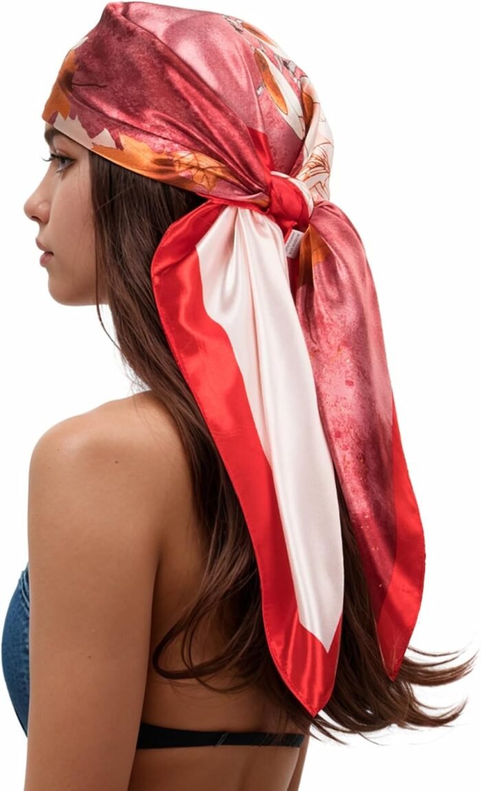 Silk-Feel Printed Head Scarf – 35" Square Bandana - Image 11