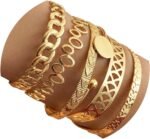 Gold Bangle Bracelets For Women, 14k Gold Plated Multi Layer Stackable Cuff Bracelet Set - Image 12