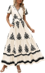 Floral Boho V-Neck Maxi Dress with Pockets - Image 2