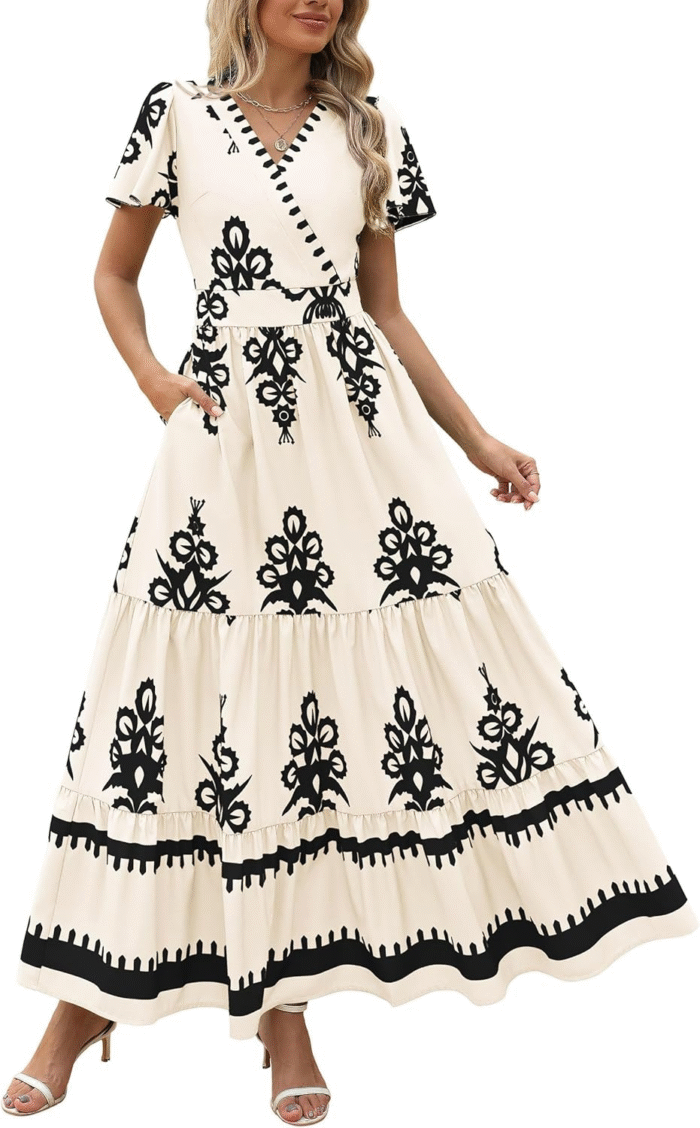 Floral Boho V-Neck Maxi Dress with Pockets - Image 2