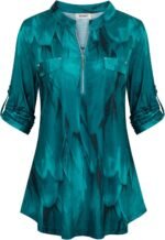 Chiffon Zip V-Neck Tunic – 3/4 Sleeve