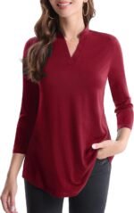 Boho Floral 3/4 Sleeve Notch V-Neck Top - Image 24