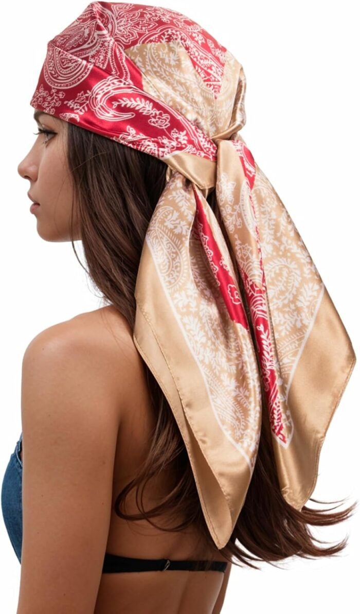 Silk-Feel Printed Head Scarf – 35" Square Bandana - Image 55