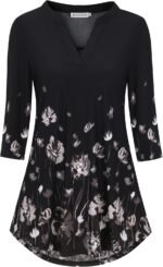 Boho Floral 3/4 Sleeve Notch V-Neck Top - Image 30