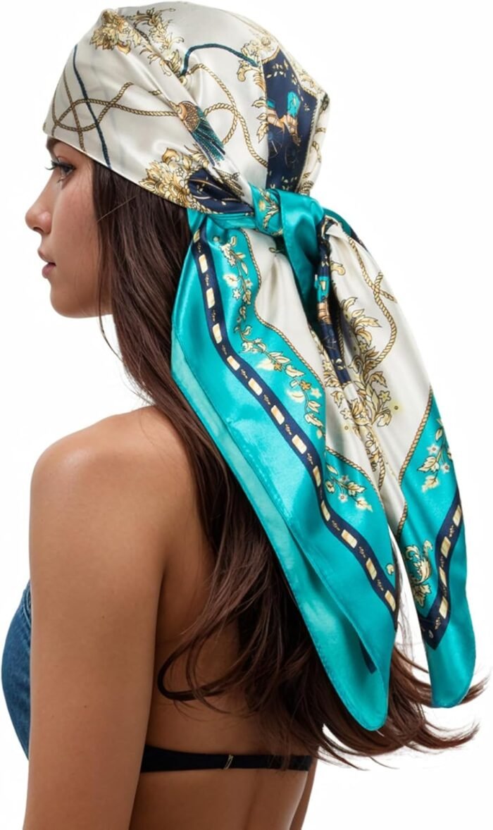 Silk-Feel Printed Head Scarf – 35" Square Bandana - Image 14