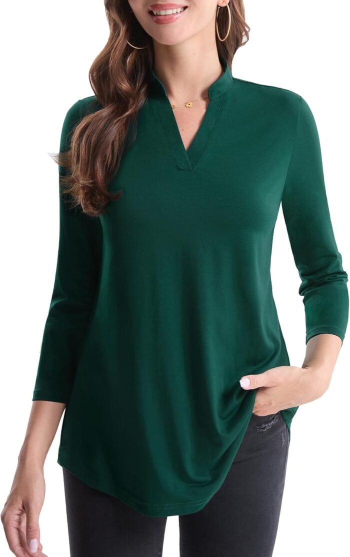 Boho Floral 3/4 Sleeve Notch V-Neck Top - Image 8