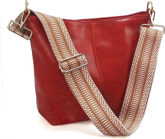 Boho Vegan Leather Shoulder Bag - Guitar-Strap Crossbody - Image 10
