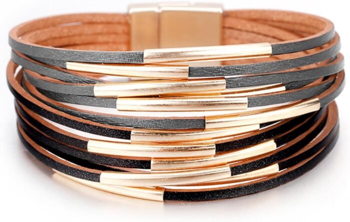 Boho Leopard Crystal Leather Wrap Bracelet – Multi-Layer Cuff - Image 16
