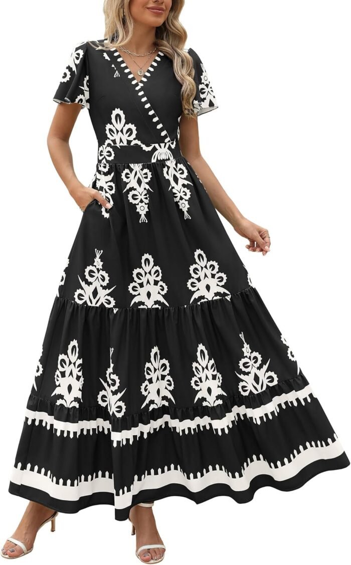 Floral Boho V-Neck Maxi Dress with Pockets - Image 10