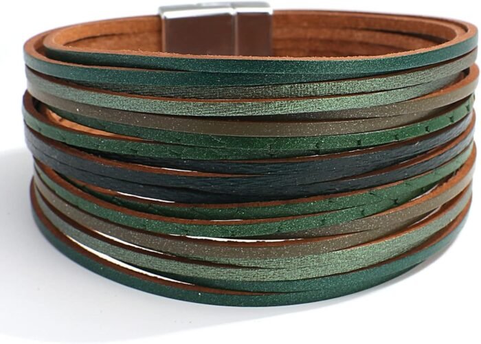 Boho Leopard Crystal Leather Wrap Bracelet – Multi-Layer Cuff - Image 19