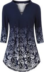 Boho Floral 3/4 Sleeve Notch V-Neck Top - Image 21