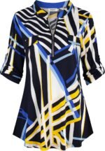 Chiffon Zip V-Neck Tunic – 3/4 Sleeve