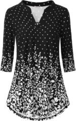 Boho Floral 3/4 Sleeve Notch V-Neck Top - Image 26
