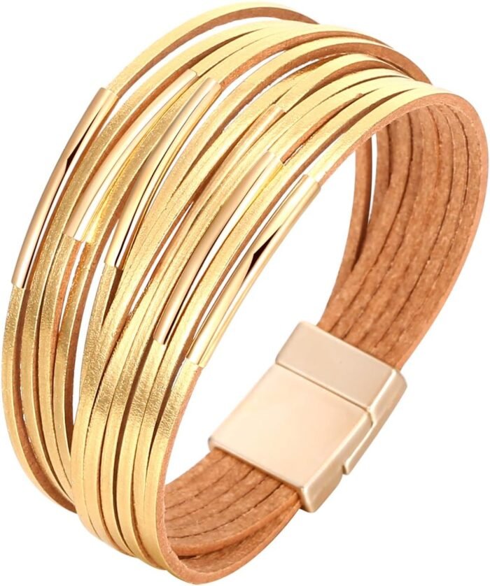Boho Leopard Crystal Leather Wrap Bracelet – Multi-Layer Cuff - Image 18