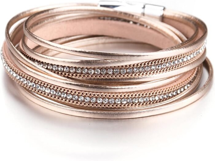 Boho Leopard Crystal Leather Wrap Bracelet – Multi-Layer Cuff - Image 55