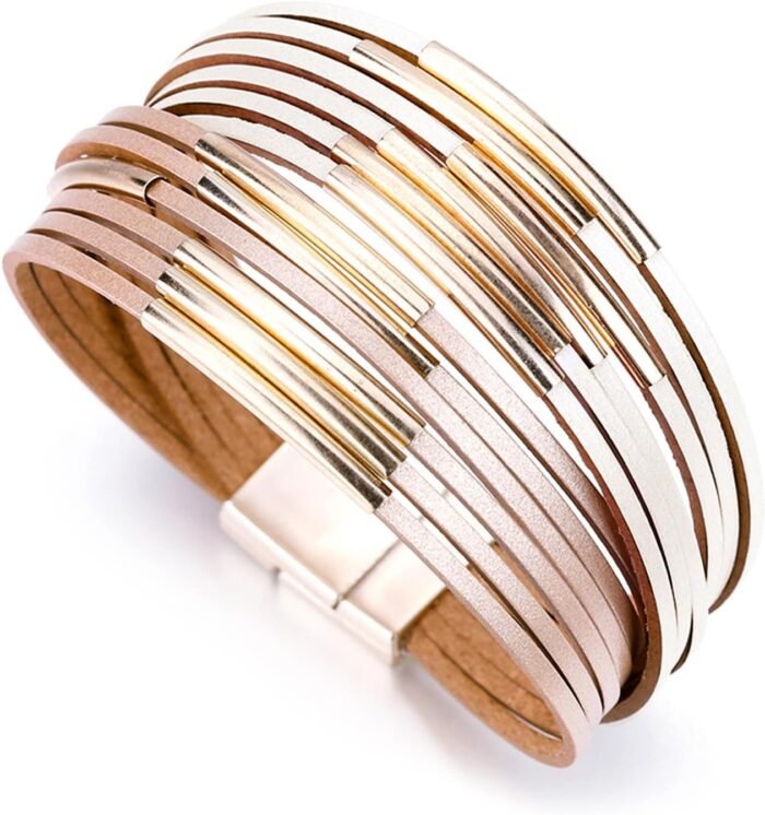 Boho Leopard Crystal Leather Wrap Bracelet – Multi-Layer Cuff - Image 13