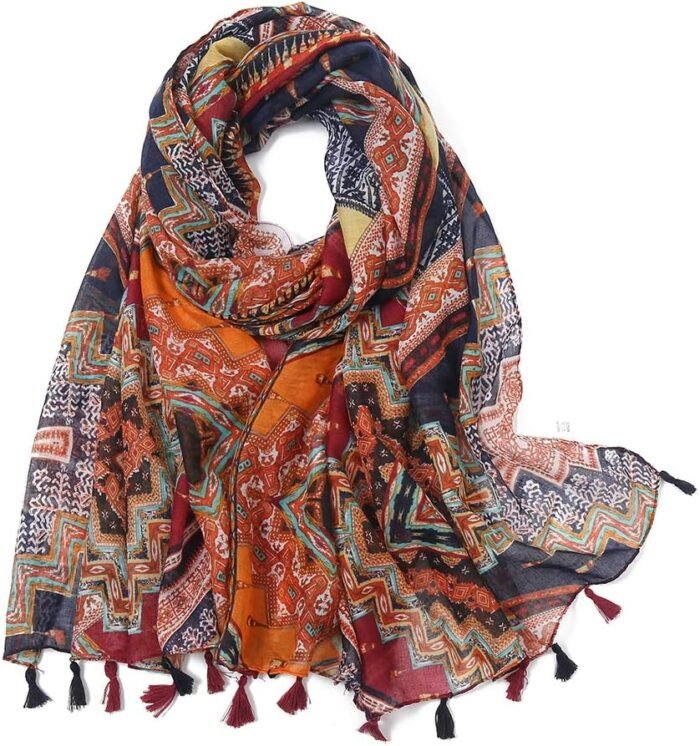 Boho Floral Lightweight Fringed Scarf - Image 28