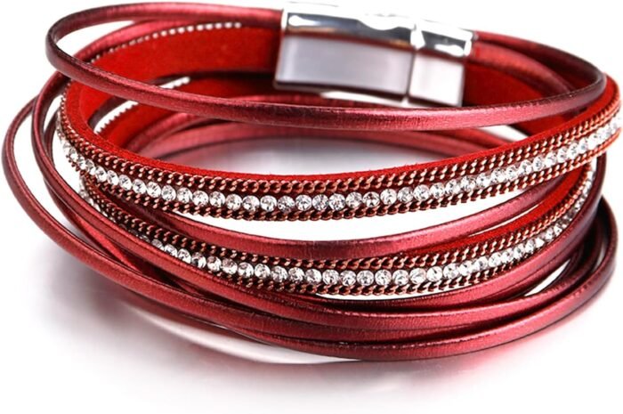 Boho Leopard Crystal Leather Wrap Bracelet – Multi-Layer Cuff - Image 9
