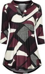 Boho Floral 3/4 Sleeve Notch V-Neck Top - Image 32