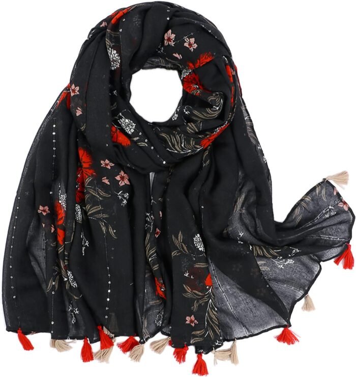 Boho Floral Lightweight Fringed Scarf - Image 25