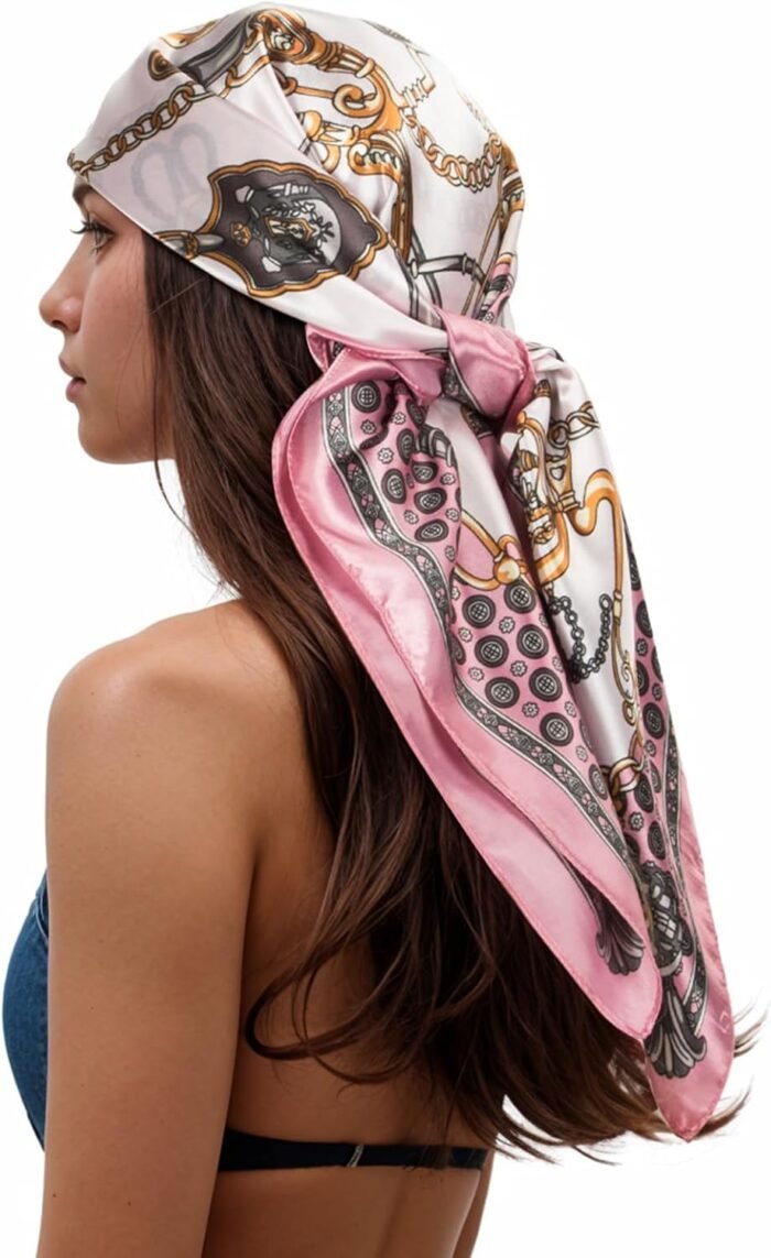 Silk-Feel Printed Head Scarf – 35" Square Bandana - Image 26