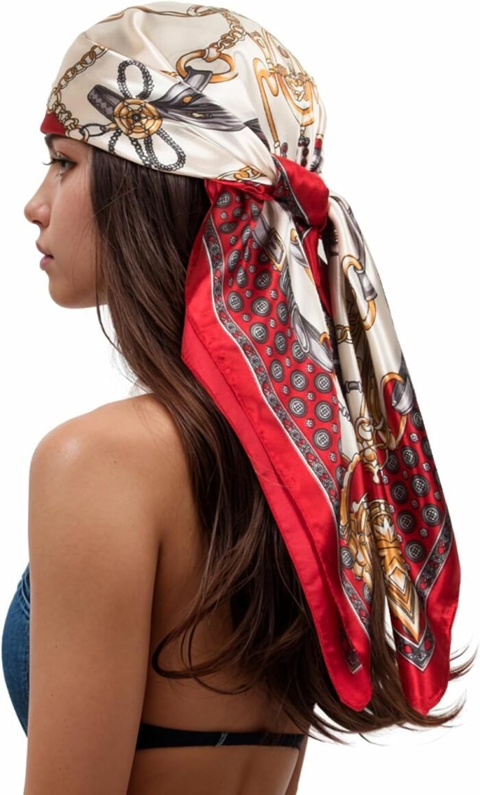 Silk-Feel Printed Head Scarf – 35" Square Bandana - Image 9