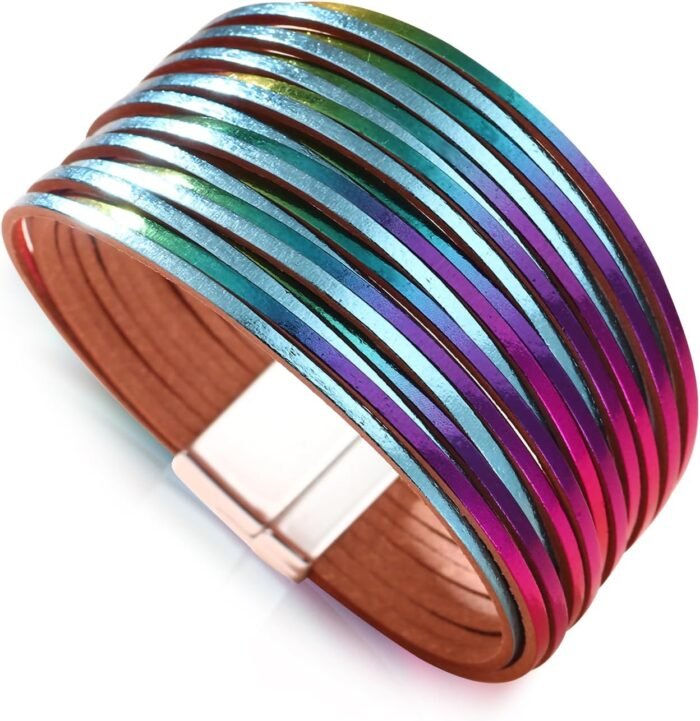 Boho Leopard Crystal Leather Wrap Bracelet – Multi-Layer Cuff - Image 32