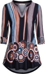 Boho Floral 3/4 Sleeve Notch V-Neck Top - Image 25