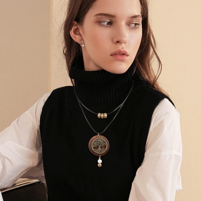 Boho Wooden Pendant Necklace Set – 6 Pcs - Image 6